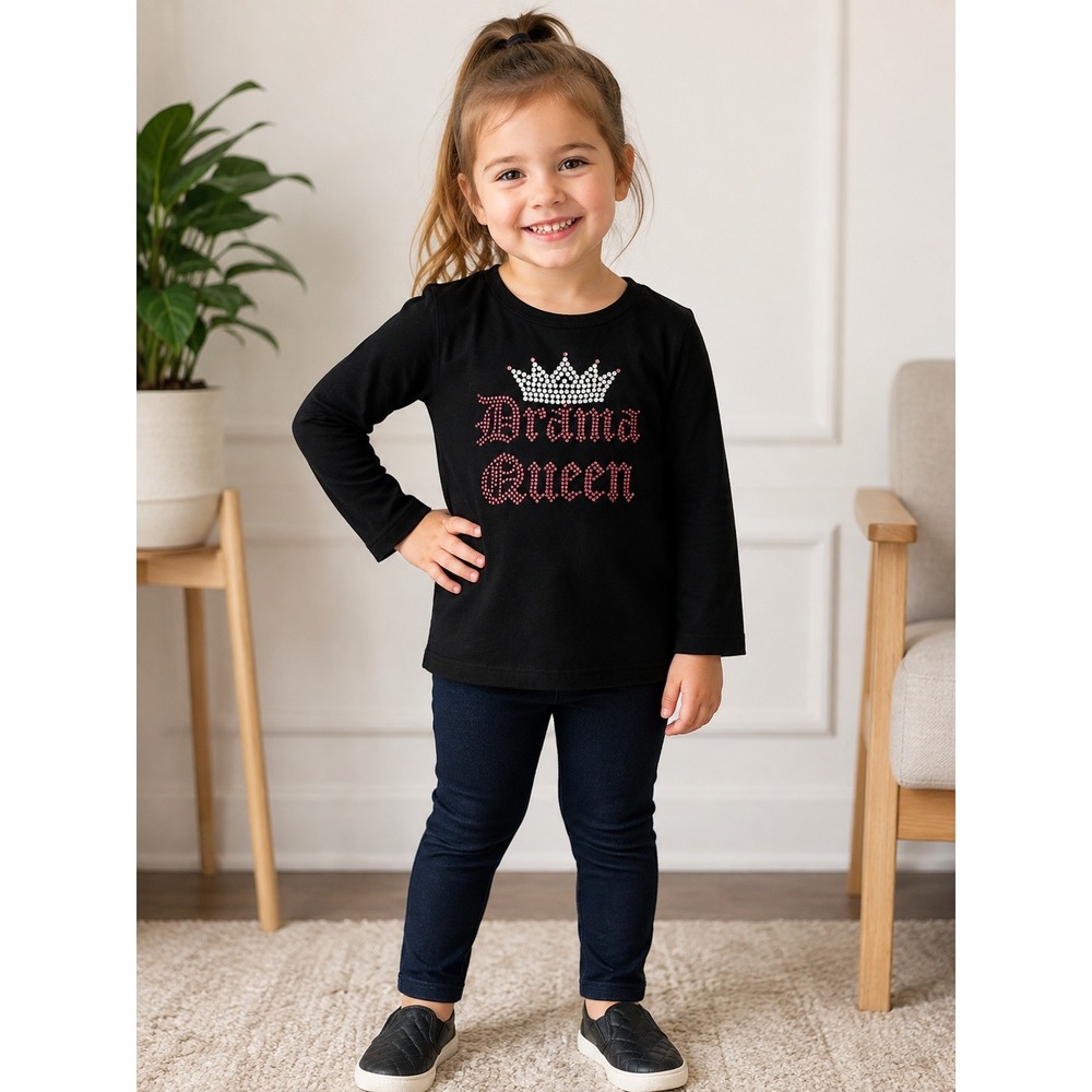 Lemon Girls Black "Drama Queen" Rhinestone Long Sleeve Shirt Size 4